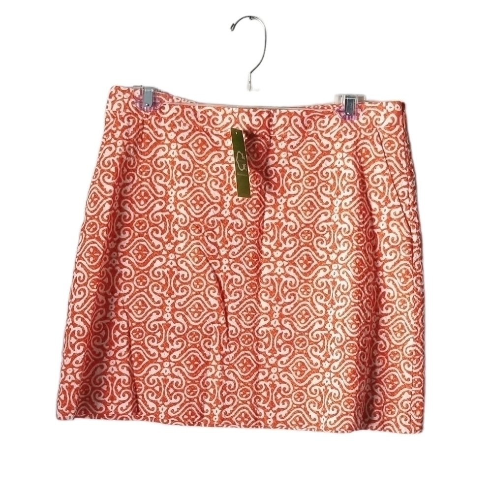 NWT C Wonder Island Batik Printed Orange Monarch Skirt with Pockets, Size 6